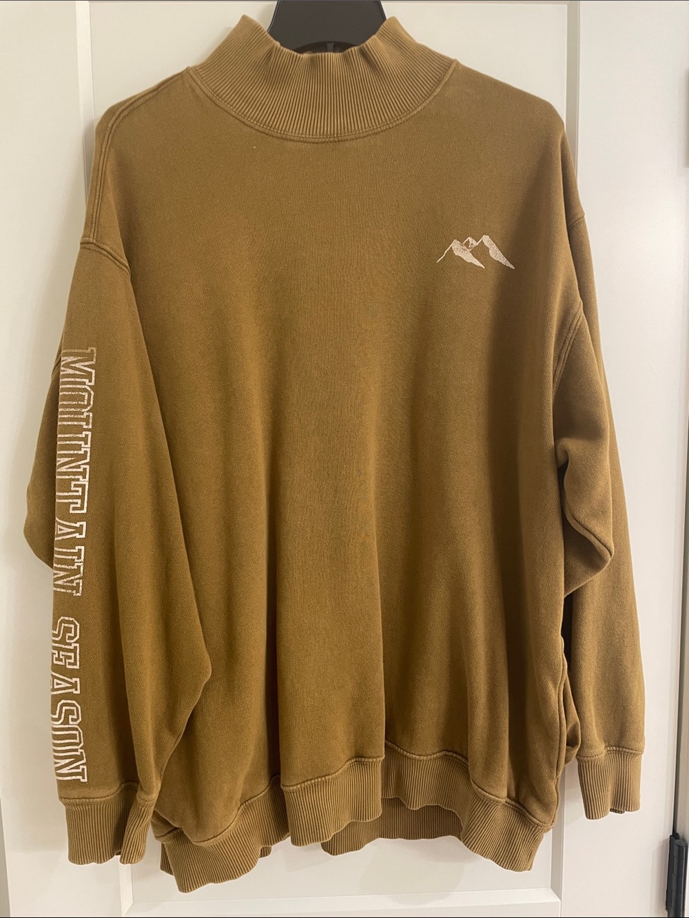 aerie Tan Mock Neck Sweatshirt with White Mountain Logo